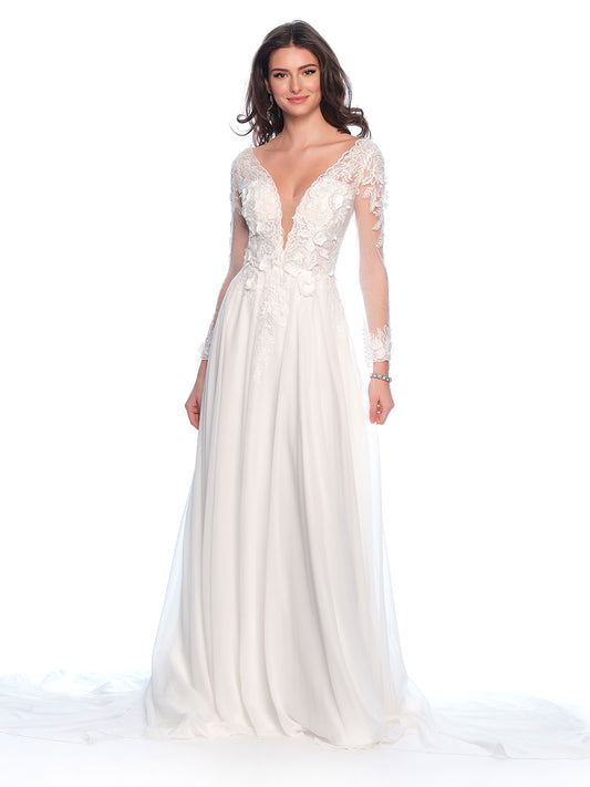 LONG SLEEVE FLOWY CHIFFON GOWN