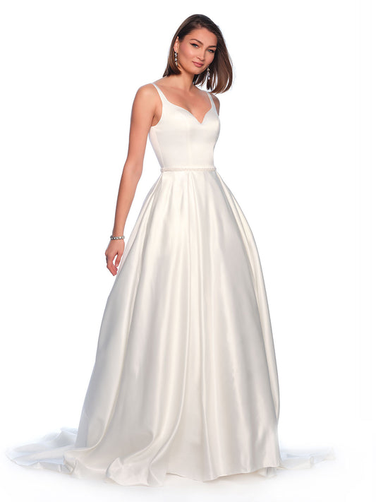 SATIN WEDDING DRESS WITH PEARL BELT, POCKET DETAIL