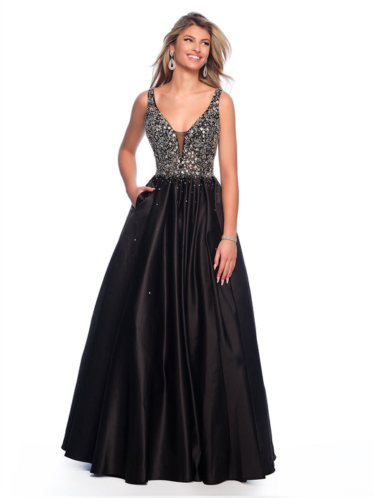 RHINESTONE SATIN BALLGOWN WITH POCKET DETAIL