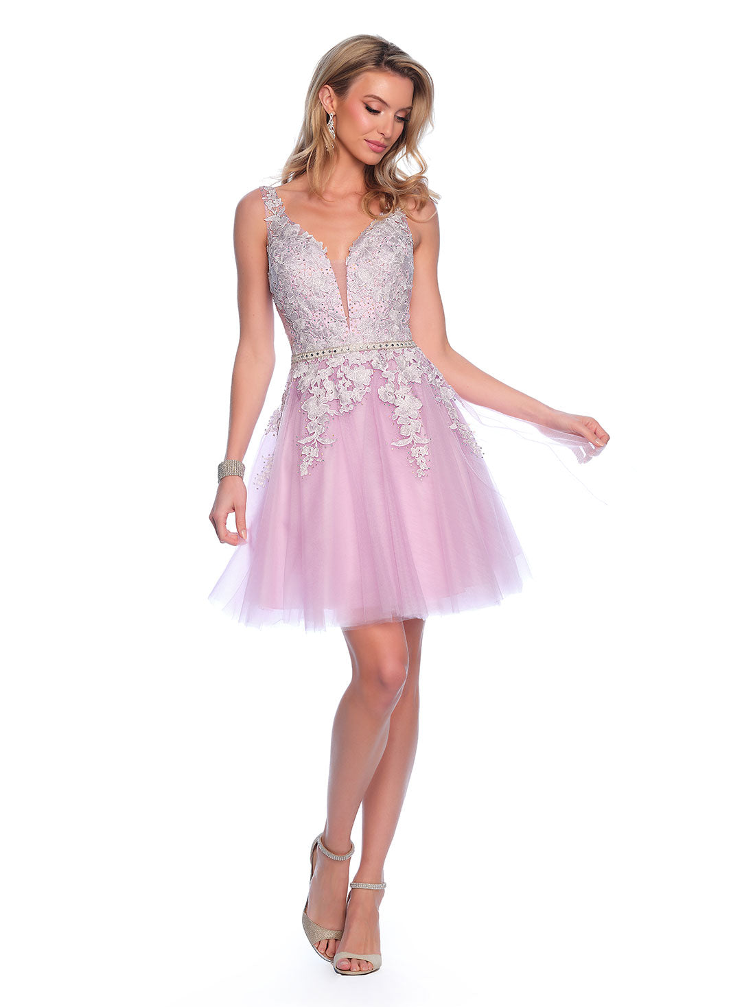 EMBROIDERED TULLE DRESS WITH RHINESTONE BELT