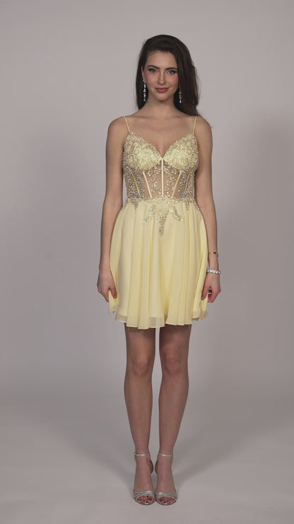 CHIFFON FLOWY DRESS WITH ILLUSION BODICE