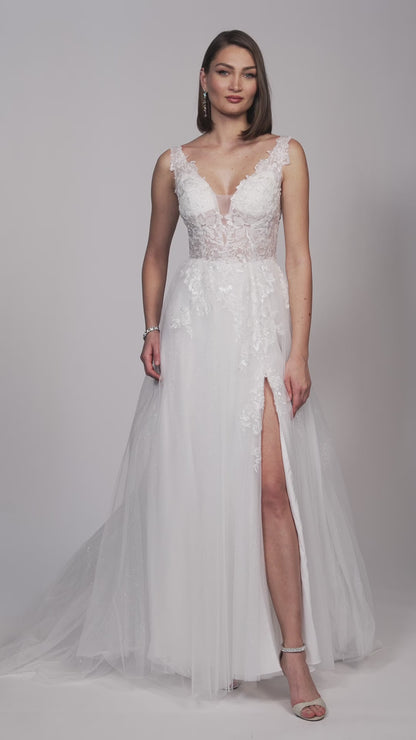 THICK STRAP LACE PLUNGE OPEN LEG WEDDING GOWN