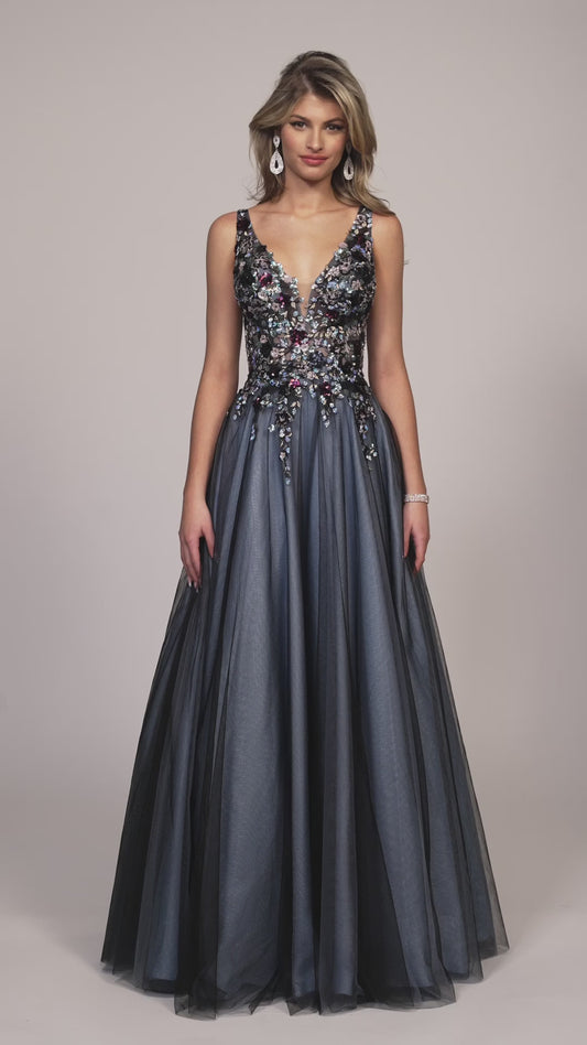 EMBROIDERED SEQUIN BALLGOWN WITH CONTRAST LINING