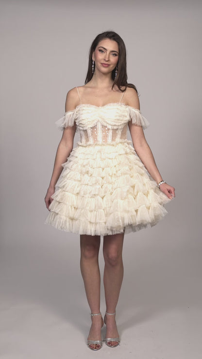 CUPCAKE TIERED LAYER DRESS WITH SEQUIN ACCENTS