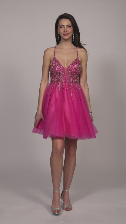 TULLE DRESS WITH BEADED BODICE