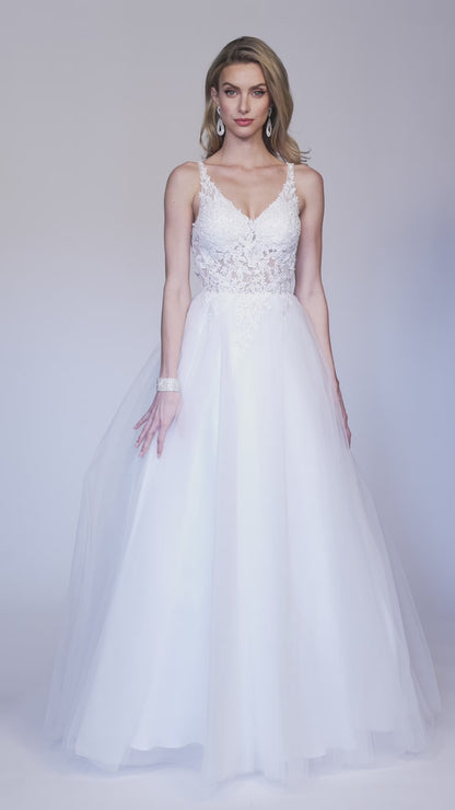 ILLUSION EMBROIDERED BODICE WITH FULL TULLE SKIRT