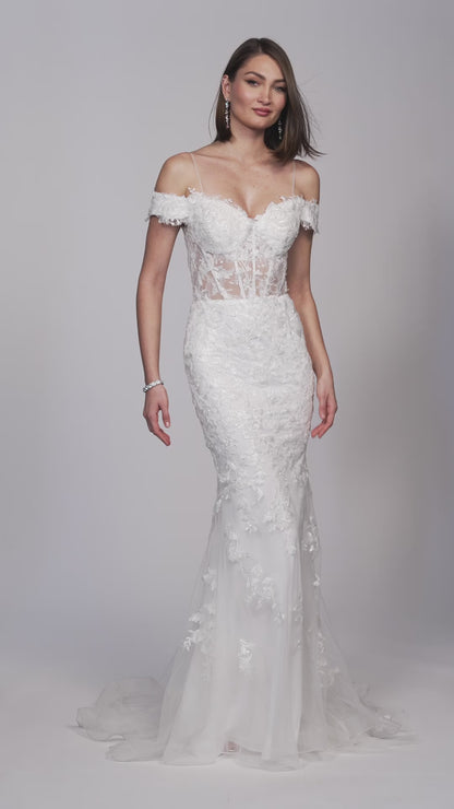 LACE STRUCTURED BODICE OFF-SHOULDER MERMAID WEDDING GOWN