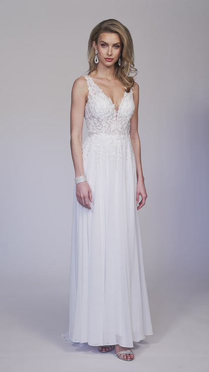 CHIFFON GOWN WITH BEADED EMBROIDERED BODICE