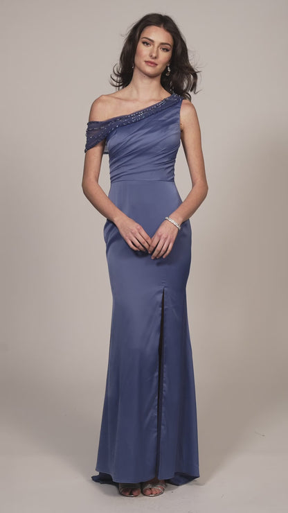 ASYMMETRICAL ONE SHOULDER SATIN GOWN