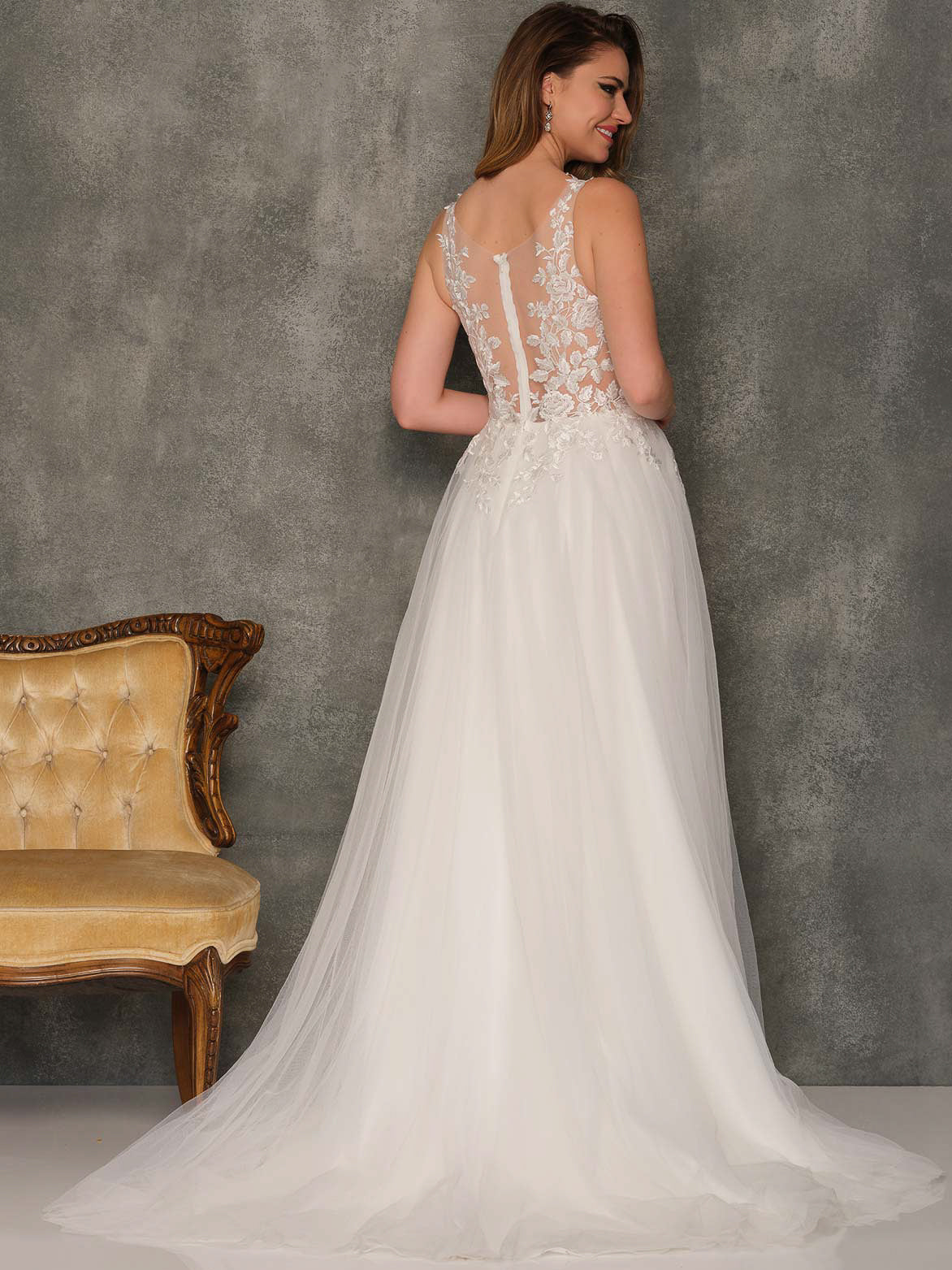 ROSE EMBROIDERED TRANSPARENT BACK A-LINE WEDDING GOWN