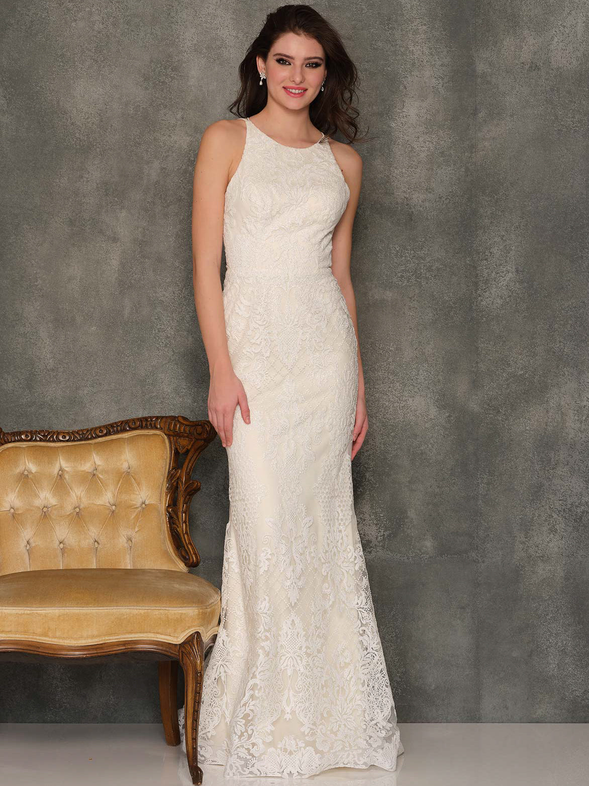 HIGH NECK LACE UP BACKLESS WEDDING GOWN - Dave & Johnny