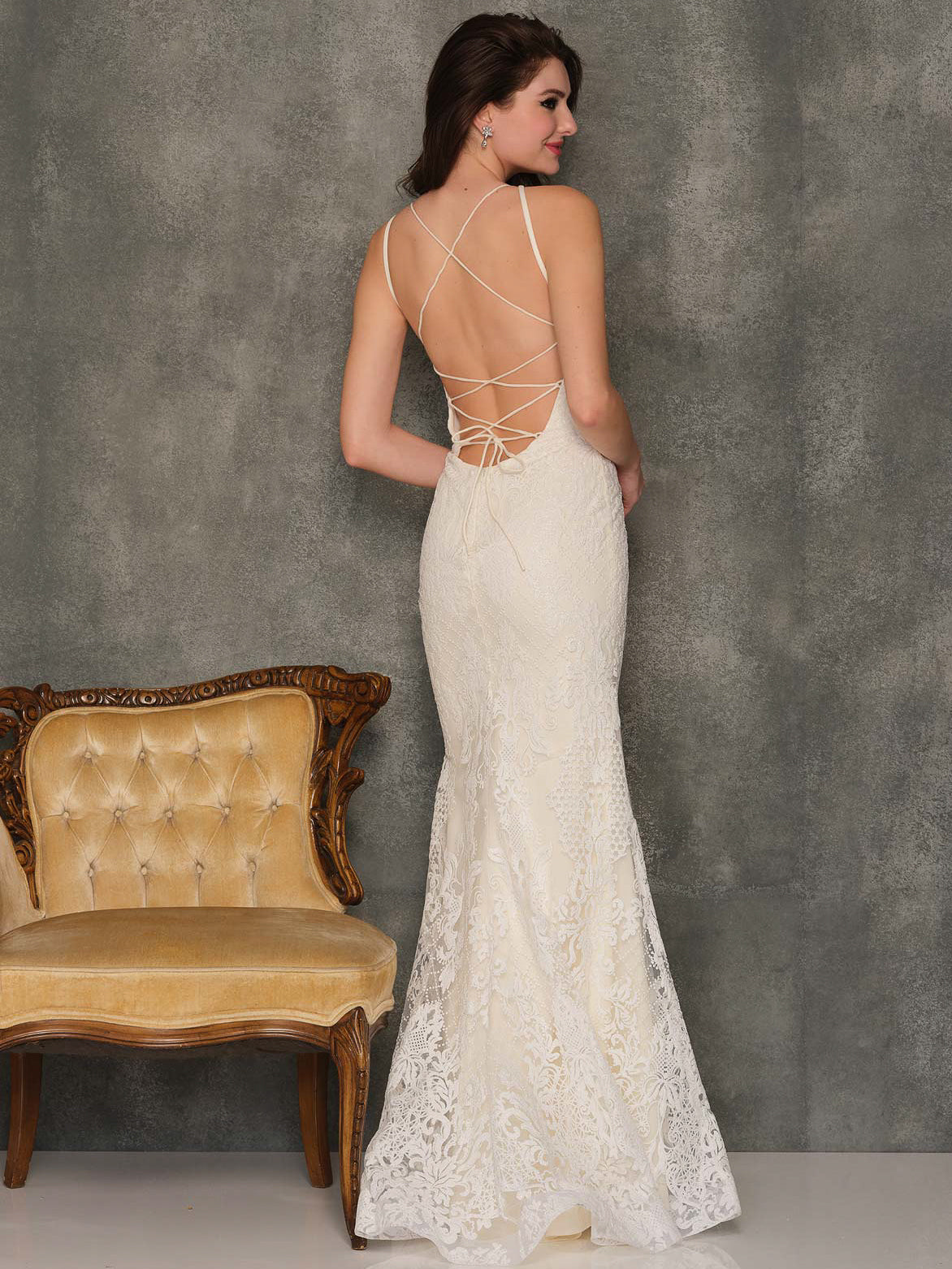 HIGH NECK LACE UP BACKLESS WEDDING GOWN