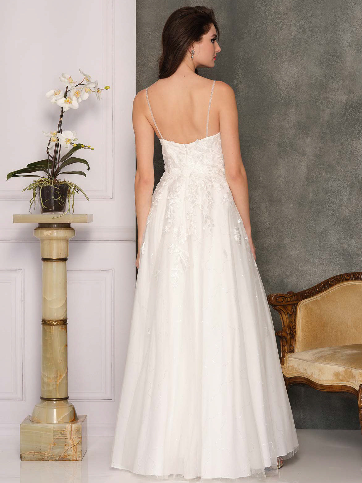 SPAGHETTI STRAP EMBROIDERED A-LINE WEDDING GOWN