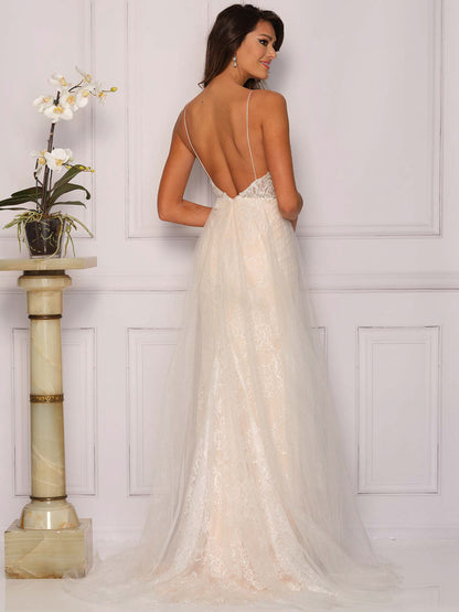 BACKLESS LACE SPAGHETTI STRAP WEDDING GOWN