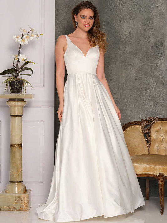 SATIN WEDDING DRESS WITH ILLUSION BACK PANELS