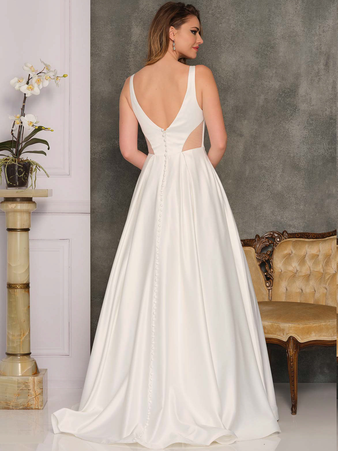 THICK STRAP CUT OUT SIDE WEDDING GOWN