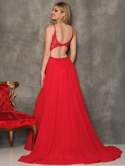 LACE TOP CUT OUT BACK FLOWY GOWN