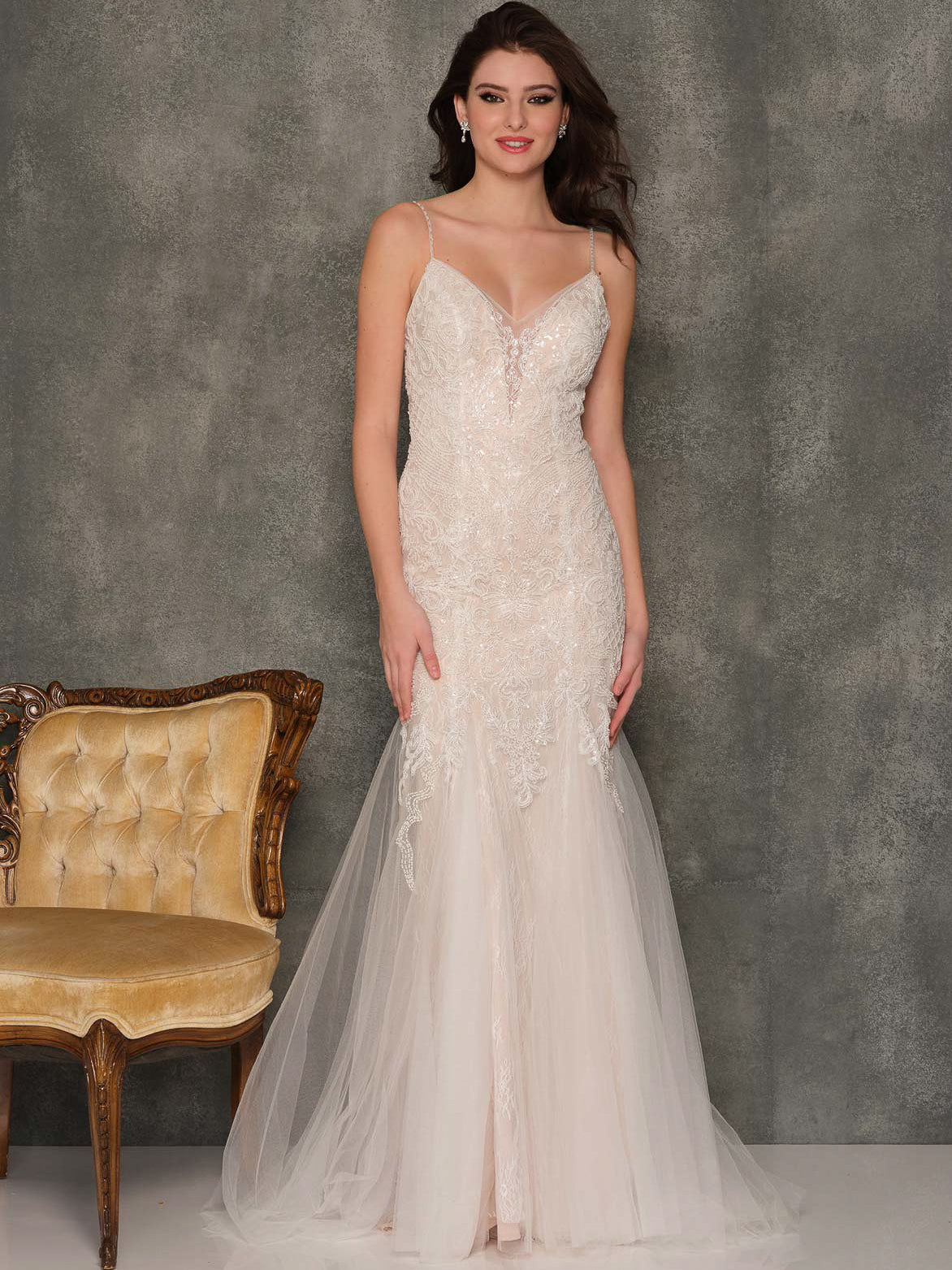 GLITTER SPAGHETTI STRAP MERMAID WEDDING GOWN - Dave & Johnny GLITTER SPAGHETTI STRAP MERMAID WEDDING GOWN - Dave & Johnny