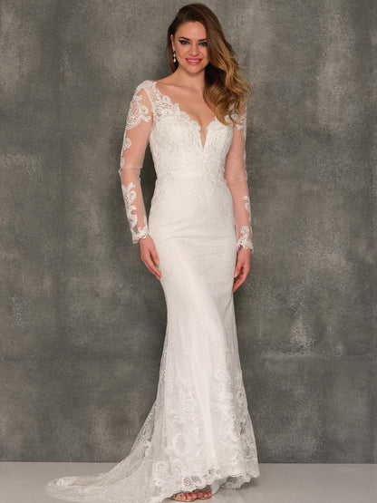 EMBROIDERED SHEER LONG SLEEVE LAYERED WEDDING GOWN