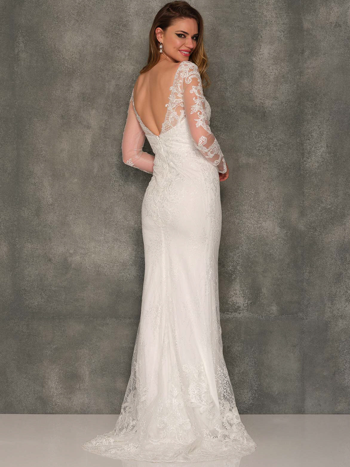 EMBROIDERED SHEER LONG SLEEVE LAYERED WEDDING GOWN