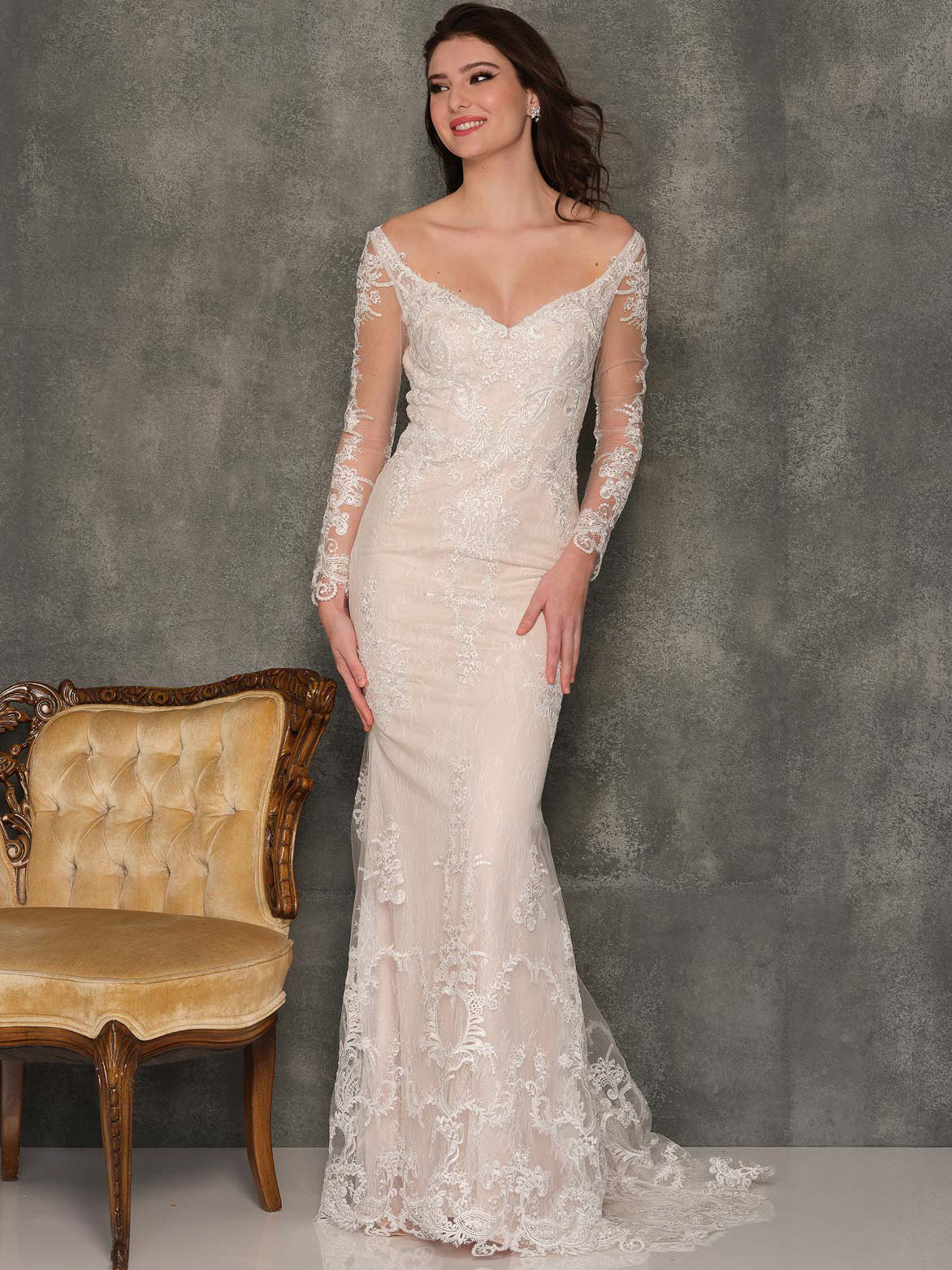 ILLUSION LONG SLEEVE LACE BRIDAL GOWN