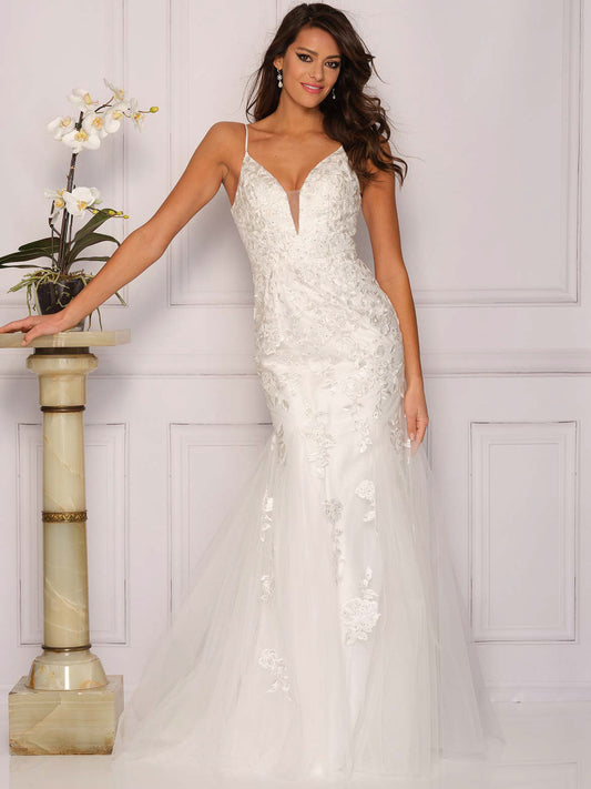 PLUNGE SPAGHETTI STRAP SCOOP BACK MERMAID WEDDING GOWN