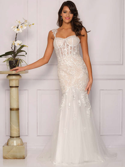 STRUCTURED THICK STRAP EMBROIDERED MERMAID WEDDING GOWN