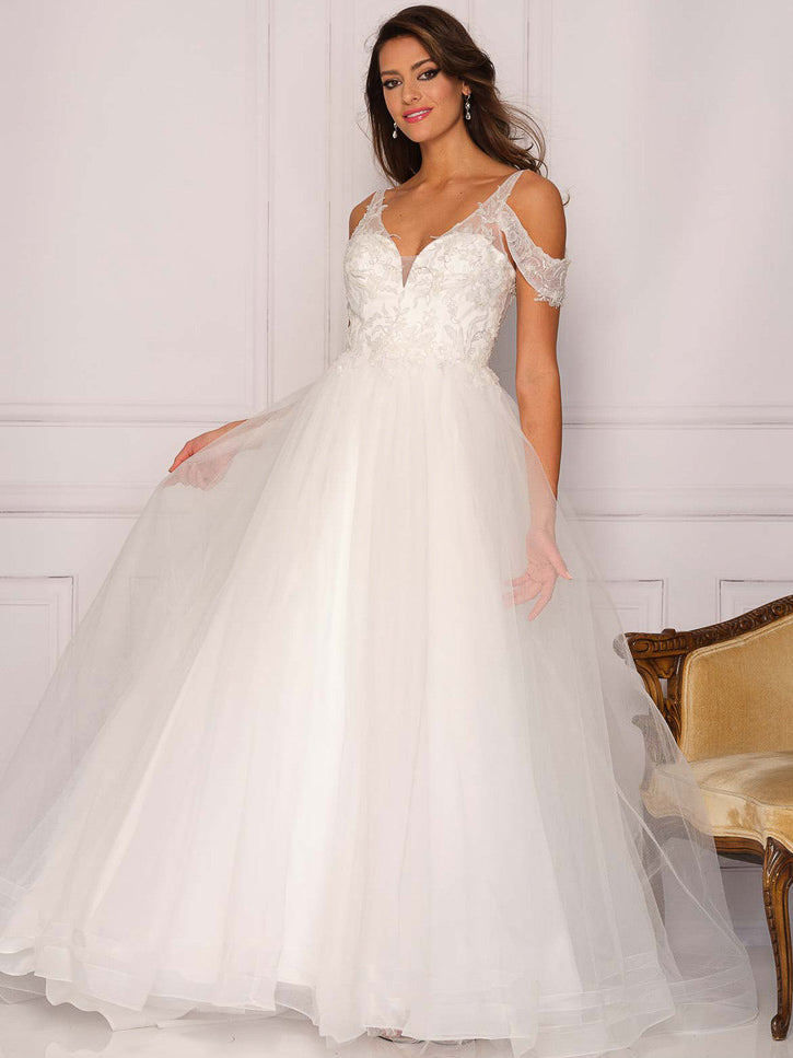SWEETHEART ILLUSION OPEN SHOULDER LACEY BALLGOWN WEDDING GOWN