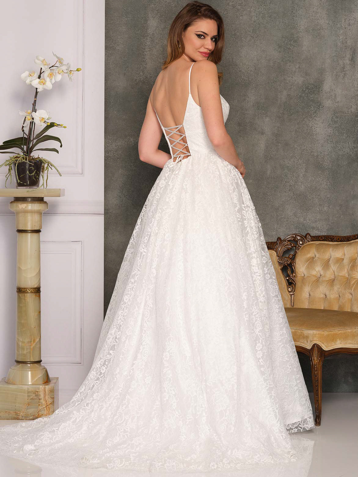LACE UP PATTERNED BALLGOWN WEDDING GOWN