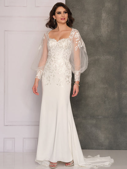 TRANSPARENT FRENCH SLEEVES SWEETHEART WEDDING GOWN