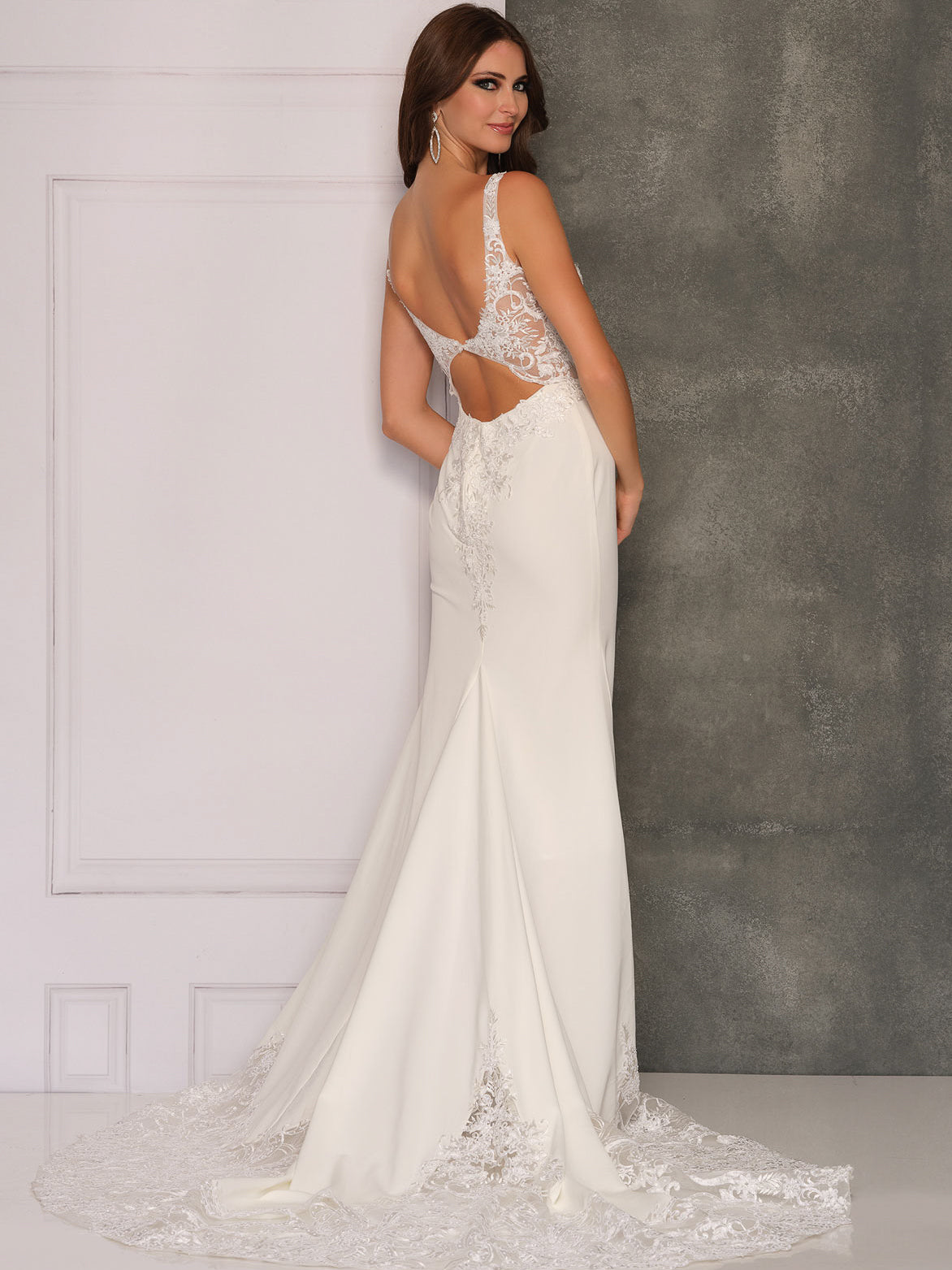 lace wedding dress with long train A-Line V-neck Backless Bohemian Wedding Dress with Appliques WD394 US6 / Ivory