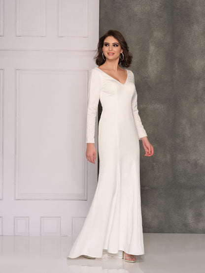 LONG SLEEVE V-NECK LOW BACK WEDDING GOWN