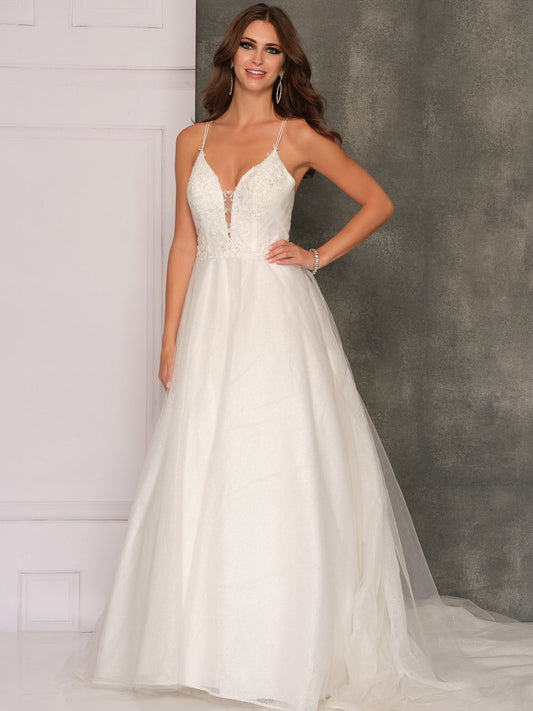 DEEP PLUNGE DOUBLE STRAP BALLGOWN WEDDING GOWN