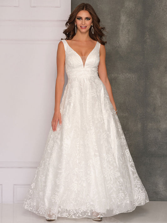 THICK STRAP DEEP V-BACK A-LINE WEDDING GOWN