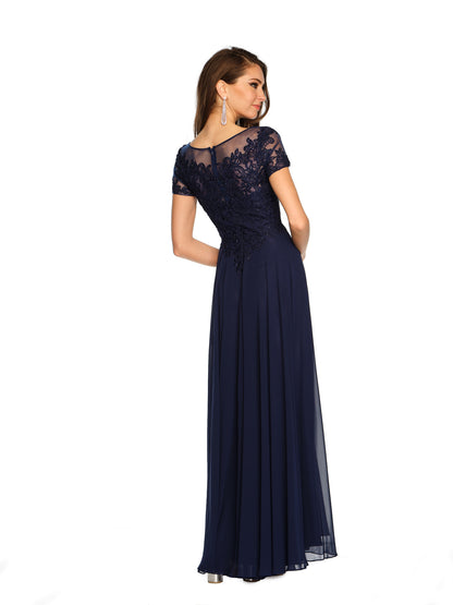 SHORT SLEEVE LACE A-LINE GOWN