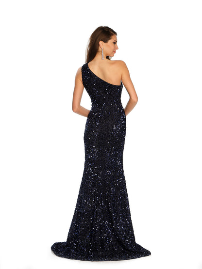 ONE SHOULDER STRETCH SEQUINS GOWN