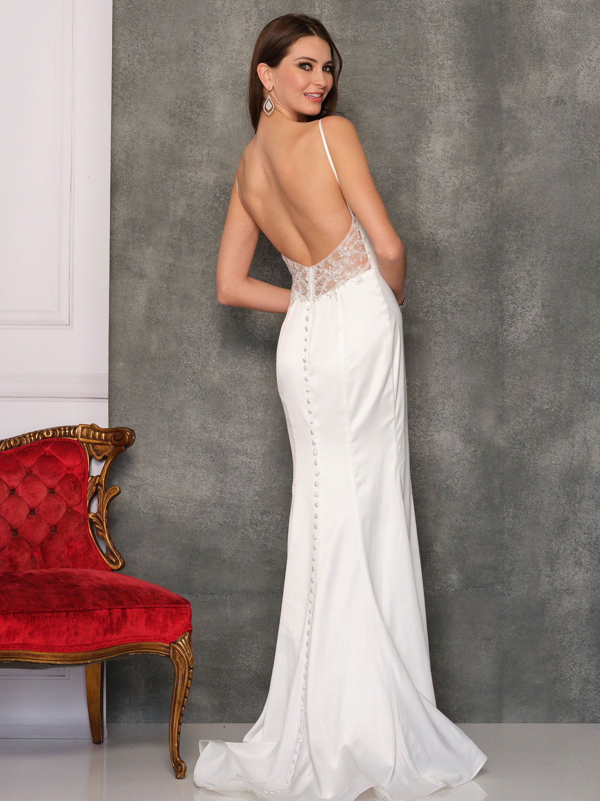 PUNGE OPEN BACK LACE ACCENT WEDDING GOWN