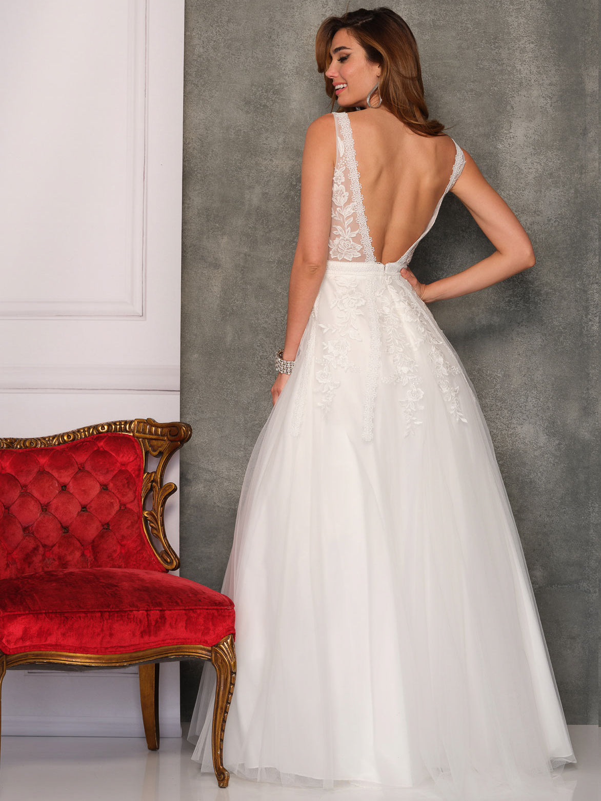 THICK STRAP LOW BACK LACE WEDDING GOWN - Dave & Johnny THICK STRAP LOW BACK LACE WEDDING GOWN - Dave & Johnny