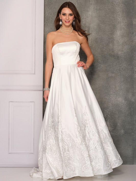 STRAPLESS BOTTOM TRIM A-LING WEDDING GOWN