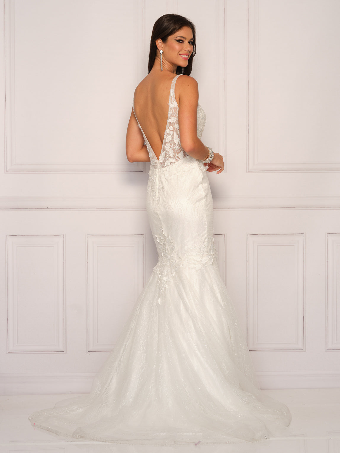 THIN PLUNGE BACKLESS LACE MERMAID WEDDING GOWN - Dave & Johnny THIN PLUNGE BACKLESS LACE MERMAID WEDDING GOWN - Dave & Johnny