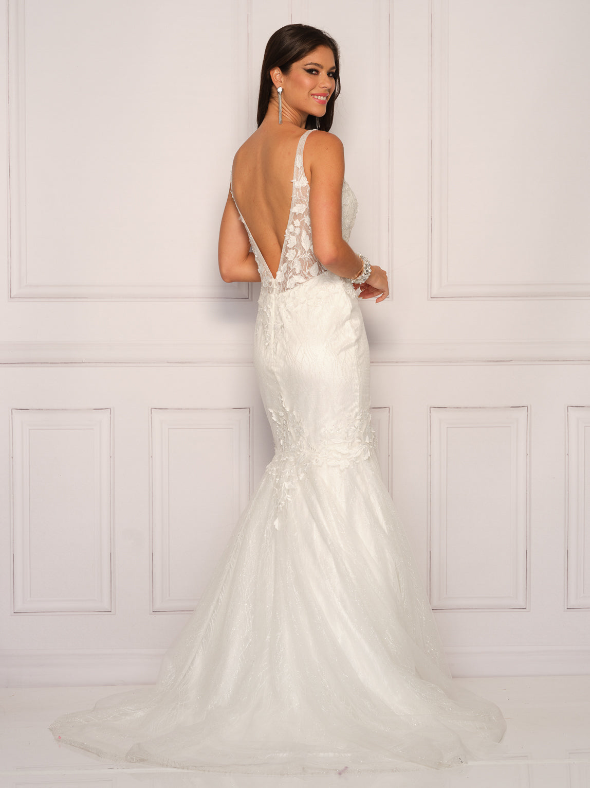 THIN PLUNGE BACKLESS LACE MERMAID WEDDING GOWN