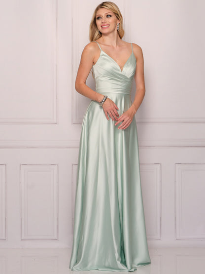 PLEATED SHINY SPEGHETTI STRAP GOWN