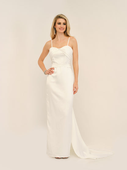 BOW ACCENT FITTED WAIST AND TRAIN WEDDING GOWN