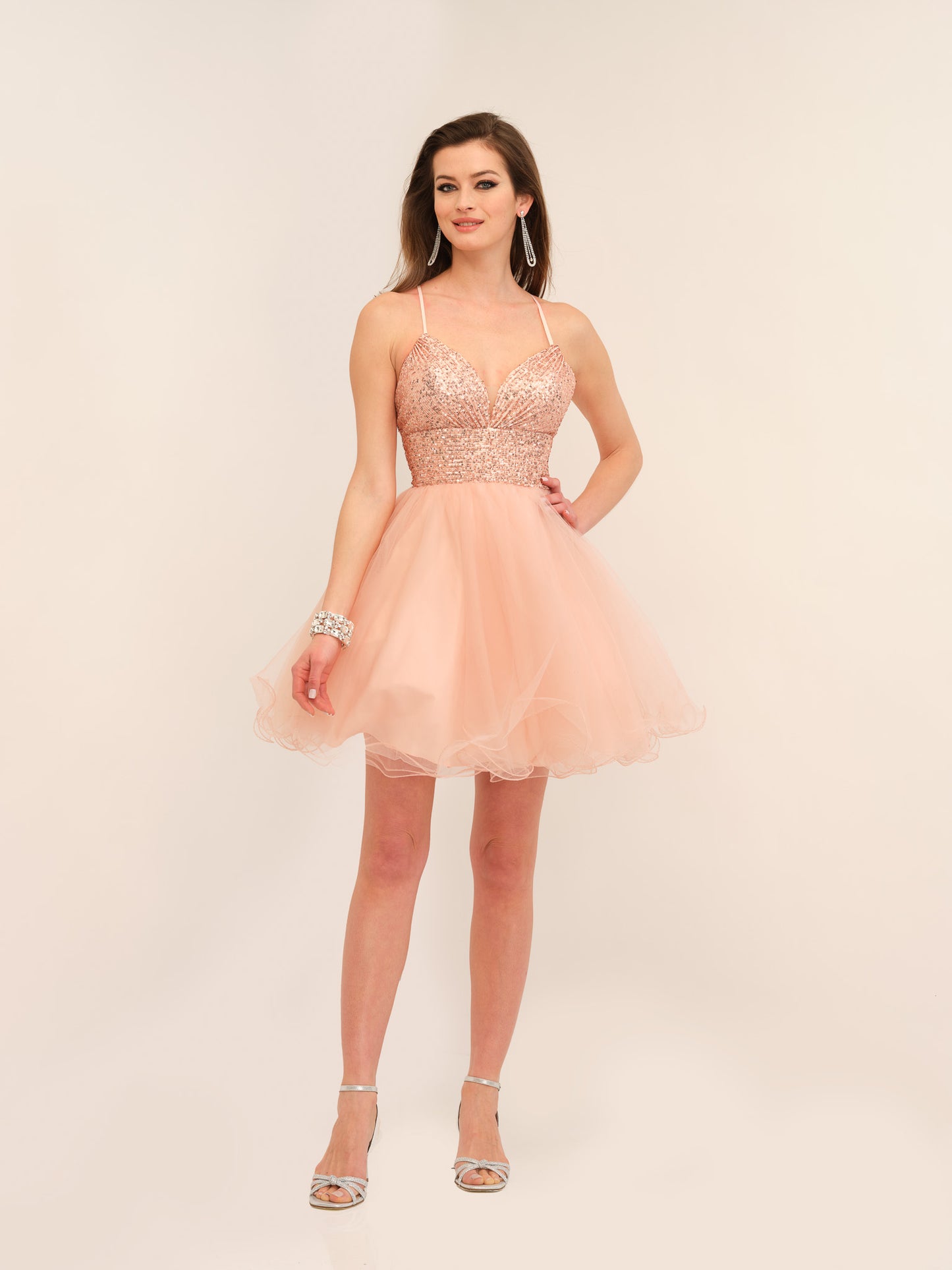 SEQUINED LACE UP BACK TULLE DRESS
