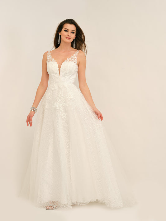 SWEETHEART TRANSPARENT FLORAL SLEEVE A-LINE WEDDING GOWN