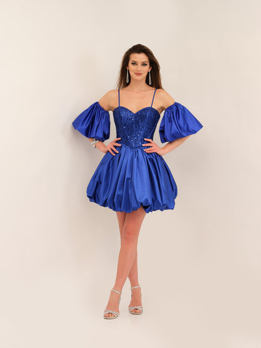 SWEETHEART CORSET BALLOON SLEEVES AND STRAPPY BACK DRESS