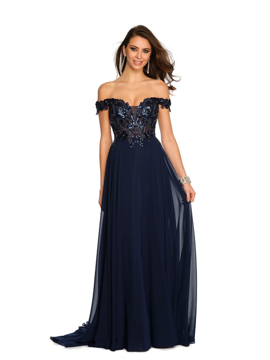 OFF THE SHOULDER BEADED FLOWY GOWN