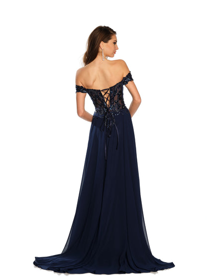 OFF THE SHOULDER BEADED FLOWY GOWN