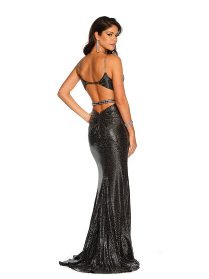 SHINY BELTED FLOWING DRESS WITH BACK CUT OUT