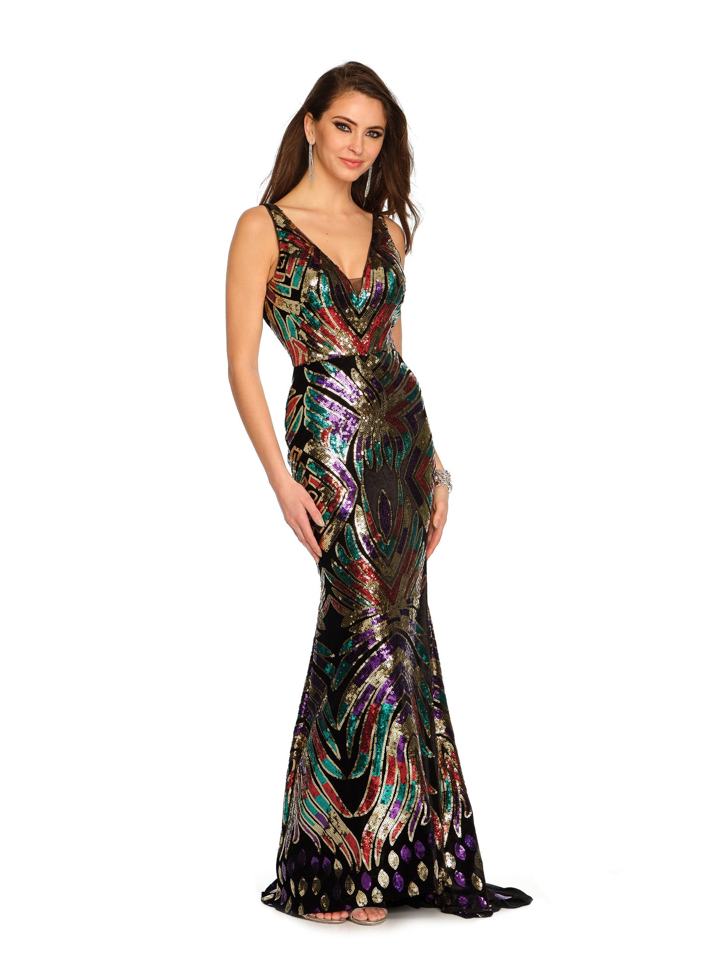 FITTED V-NECK SHINY GOWN